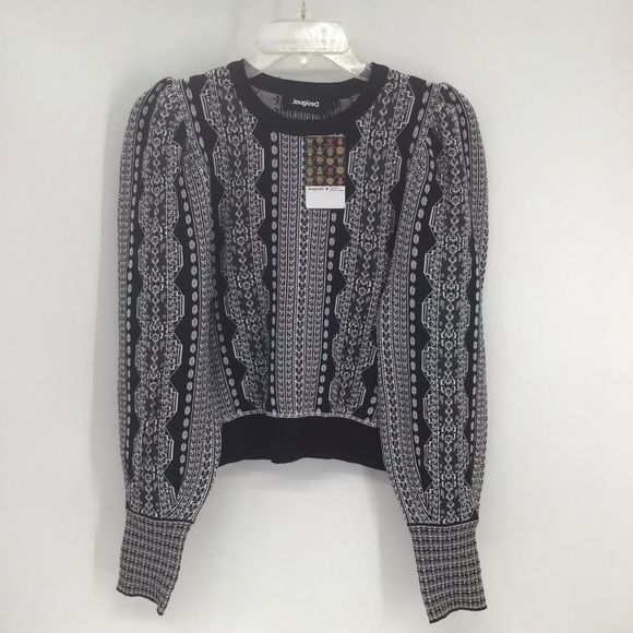 Desigual x Christian LaCroix Balloon-Sleeve Sweater NWT Black/Silver Size L - Picture 1 of 6